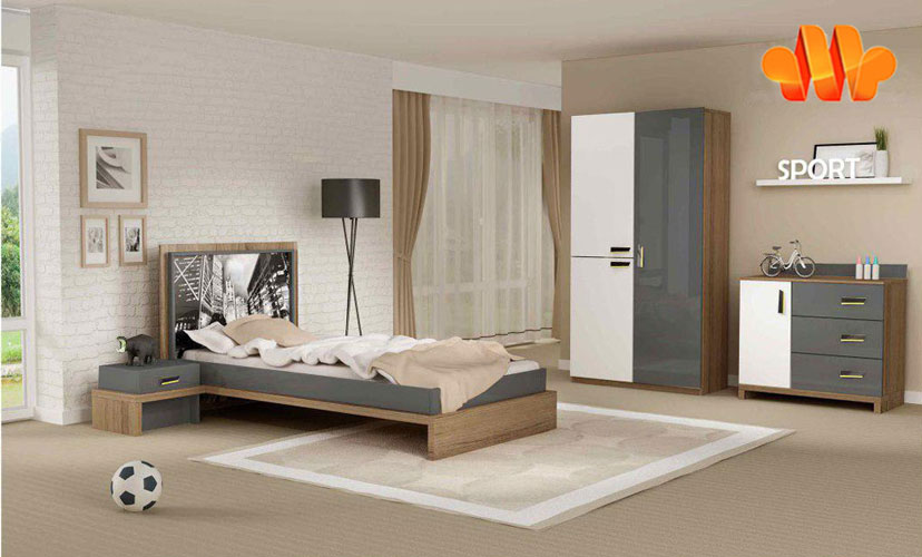  تخت خواب یک نفره با تم رنگی خاکی طوسی