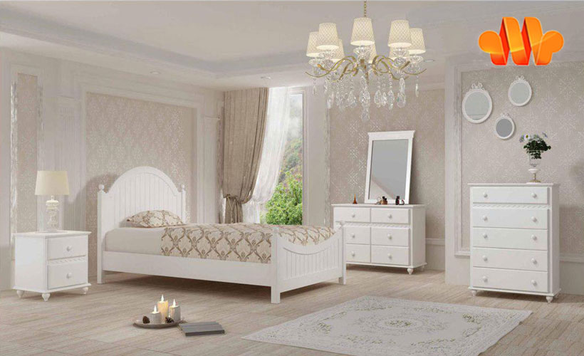 تخت خواب یک نفره با تم رنگی سفید