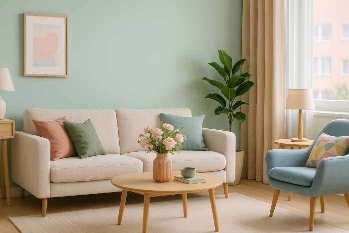 انتخاب مبلمان، پارچه و اکسسوریهای هماهنگ با رنگهای ملایم