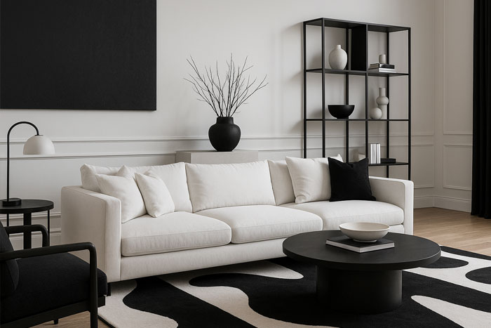 انتخاب مبلمان در طراحی سیاه و سفید