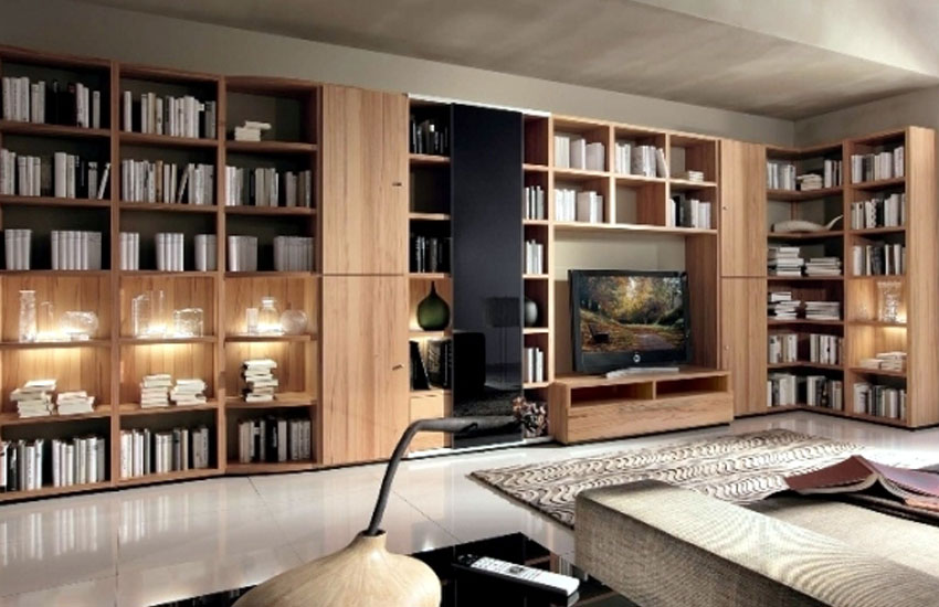  کتابخانه دیواری ساده چوبی