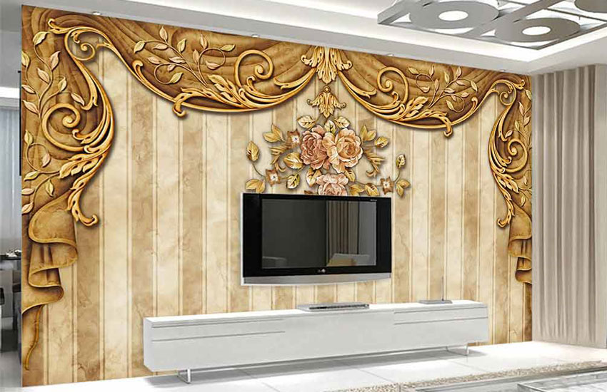 کاغذ دیواری سه بعدی پشت تلویزیون 